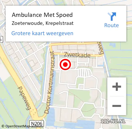 Locatie op kaart van de 112 melding: Ambulance Met Spoed Naar Zoeterwoude, Krepelstraat op 4 januari 2022 21:58