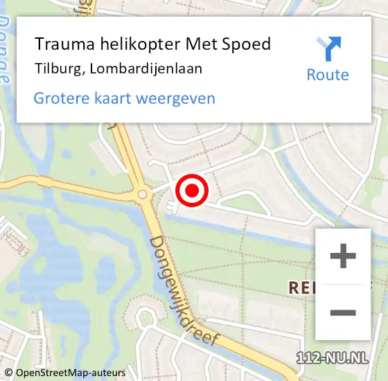 Locatie op kaart van de 112 melding: Trauma helikopter Met Spoed Naar Tilburg, Lombardijenlaan op 4 januari 2022 22:08
