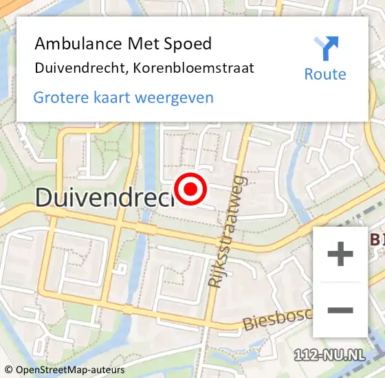 Locatie op kaart van de 112 melding: Ambulance Met Spoed Naar Duivendrecht, Korenbloemstraat op 4 januari 2022 22:38