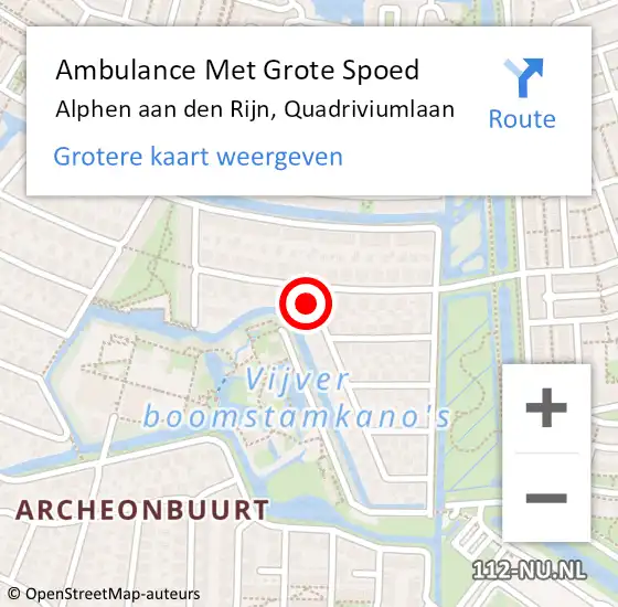 Locatie op kaart van de 112 melding: Ambulance Met Grote Spoed Naar Alphen aan den Rijn, Quadriviumlaan op 4 januari 2022 22:52