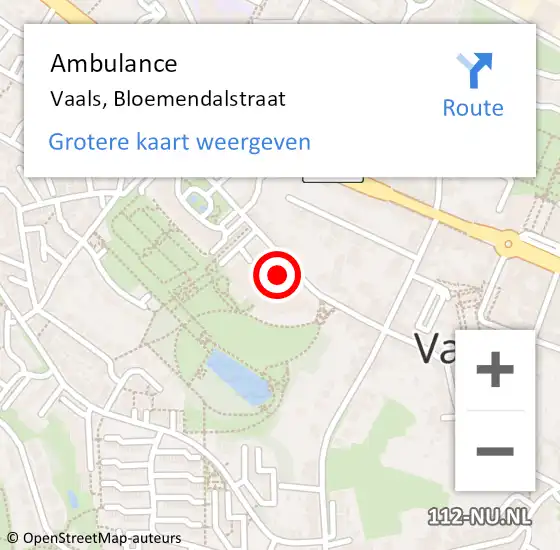 Locatie op kaart van de 112 melding: Ambulance Vaals, Bloemendalstraat op 4 juli 2014 12:16