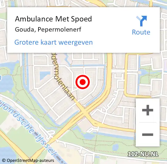 Locatie op kaart van de 112 melding: Ambulance Met Spoed Naar Gouda, Pepermolenerf op 5 januari 2022 01:58