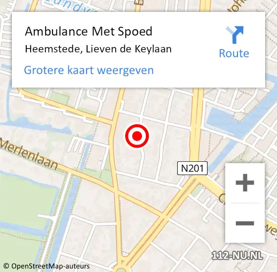 Locatie op kaart van de 112 melding: Ambulance Met Spoed Naar Heemstede, Lieven de Keylaan op 5 januari 2022 02:47