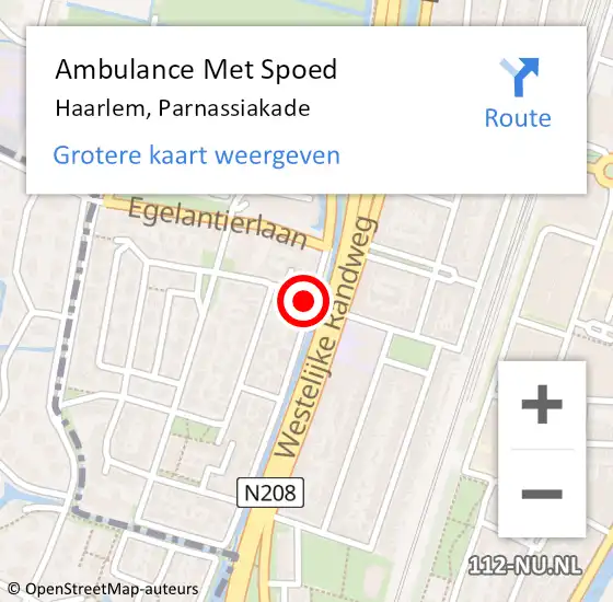 Locatie op kaart van de 112 melding: Ambulance Met Spoed Naar Haarlem, Parnassiakade op 5 januari 2022 03:44