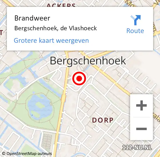 Locatie op kaart van de 112 melding: Brandweer Bergschenhoek, de Vlashoeck op 5 januari 2022 04:46