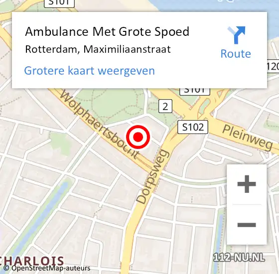 Locatie op kaart van de 112 melding: Ambulance Met Grote Spoed Naar Rotterdam, Maximiliaanstraat op 5 januari 2022 05:12