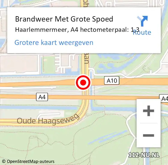 Locatie op kaart van de 112 melding: Brandweer Met Grote Spoed Naar Haarlemmermeer, A4 hectometerpaal: 1,3 op 5 januari 2022 05:43