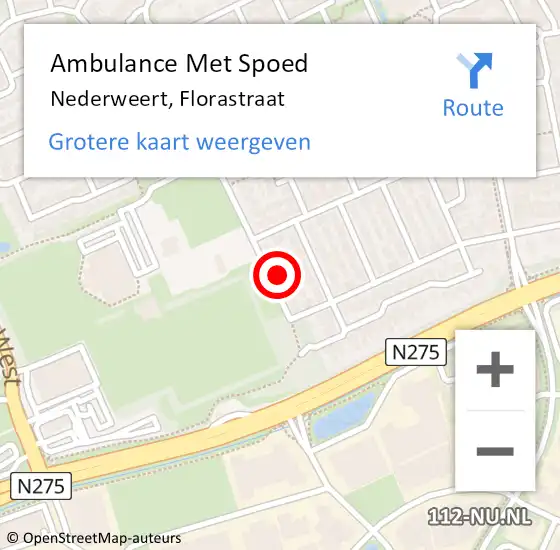 Locatie op kaart van de 112 melding: Ambulance Met Spoed Naar Nederweert, Florastraat op 5 januari 2022 09:00