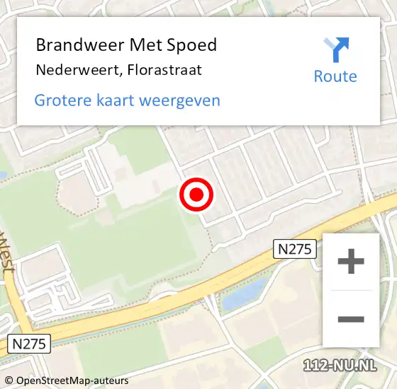 Locatie op kaart van de 112 melding: Brandweer Met Spoed Naar Nederweert, Florastraat op 5 januari 2022 09:32