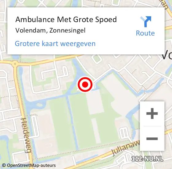 Locatie op kaart van de 112 melding: Ambulance Met Grote Spoed Naar Volendam, Zonnesingel op 5 januari 2022 09:35