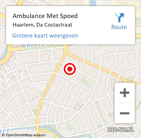 Locatie op kaart van de 112 melding: Ambulance Met Spoed Naar Haarlem, Da Costastraat op 5 januari 2022 10:31