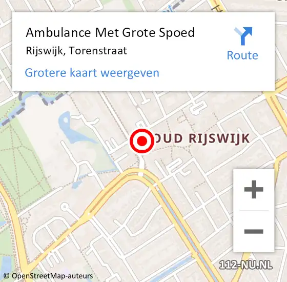 Locatie op kaart van de 112 melding: Ambulance Met Grote Spoed Naar Rijswijk, Torenstraat op 5 januari 2022 10:43