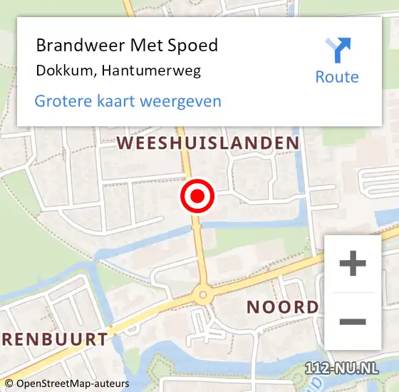 Locatie op kaart van de 112 melding: Brandweer Met Spoed Naar Dokkum, Hantumerweg op 5 januari 2022 11:11