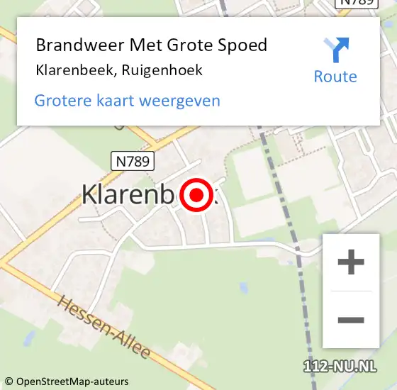 Locatie op kaart van de 112 melding: Brandweer Met Grote Spoed Naar Klarenbeek, Ruigenhoek op 5 januari 2022 11:49