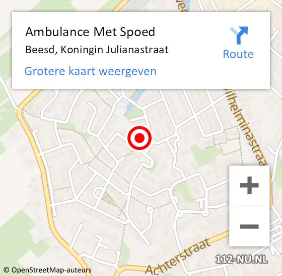 Locatie op kaart van de 112 melding: Ambulance Met Spoed Naar Beesd, Koningin Julianastraat op 5 januari 2022 11:55