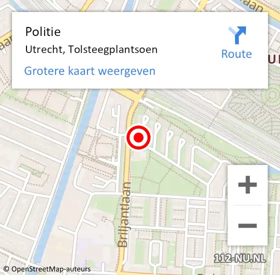 Locatie op kaart van de 112 melding: Politie Utrecht, Tolsteegplantsoen op 5 januari 2022 12:08