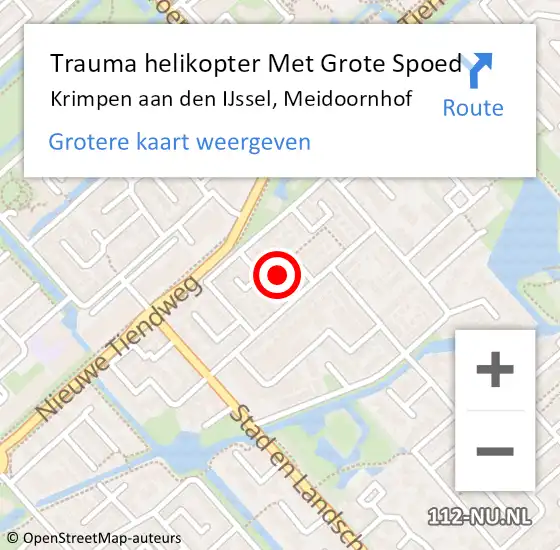 Locatie op kaart van de 112 melding: Trauma helikopter Met Grote Spoed Naar Krimpen aan den IJssel, Meidoornhof op 5 januari 2022 12:10