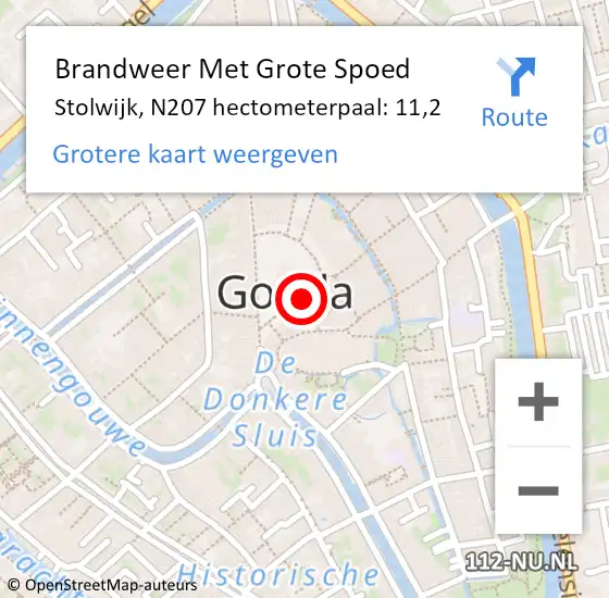 Locatie op kaart van de 112 melding: Brandweer Met Grote Spoed Naar Stolwijk, N207 hectometerpaal: 11,2 op 4 juli 2014 12:46