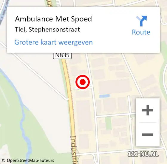 Locatie op kaart van de 112 melding: Ambulance Met Spoed Naar Tiel, Stephensonstraat op 5 januari 2022 12:13