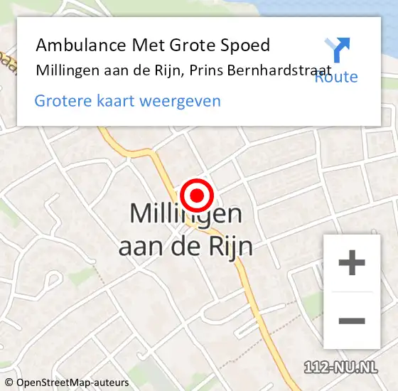 Locatie op kaart van de 112 melding: Ambulance Met Grote Spoed Naar Millingen aan de Rijn, Prins Bernhardstraat op 5 januari 2022 12:31