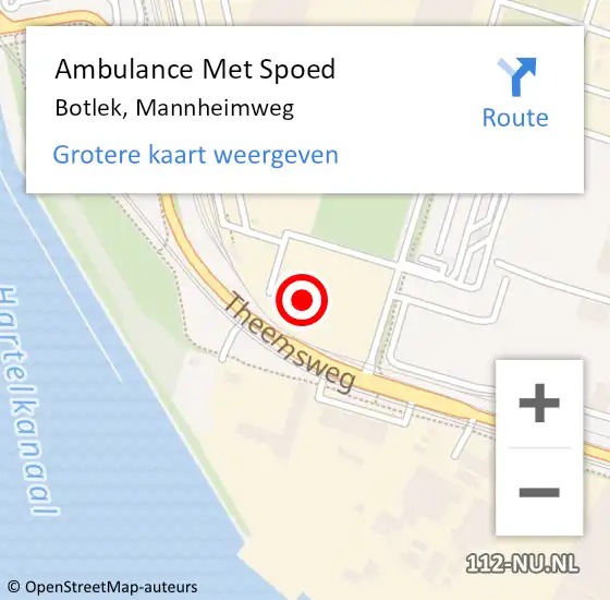 Locatie op kaart van de 112 melding: Ambulance Met Spoed Naar Botlek, Mannheimweg op 5 januari 2022 13:02