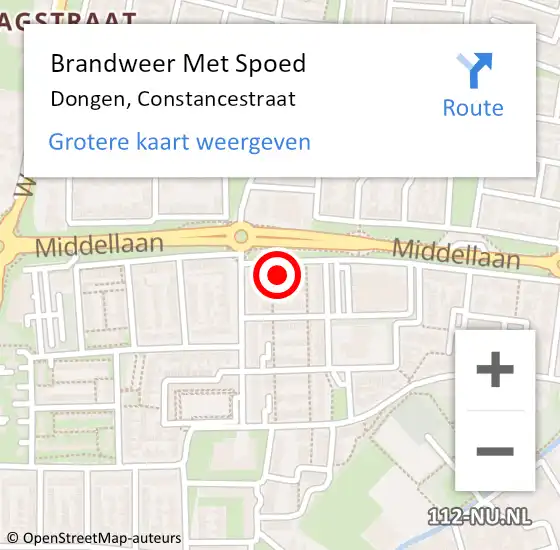 Locatie op kaart van de 112 melding: Brandweer Met Spoed Naar Dongen, Constancestraat op 5 januari 2022 13:21