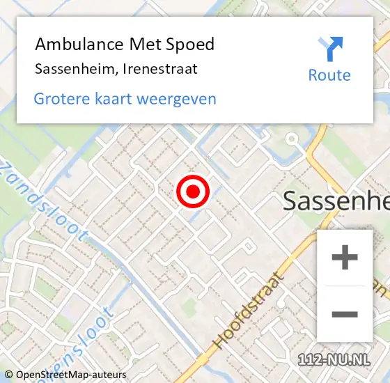 Locatie op kaart van de 112 melding: Ambulance Met Spoed Naar Sassenheim, Irenestraat op 5 januari 2022 13:32