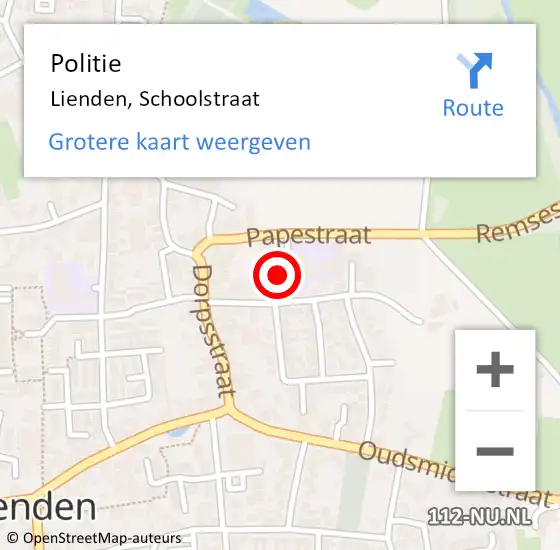 Locatie op kaart van de 112 melding: Politie Lienden, Schoolstraat op 5 januari 2022 13:44