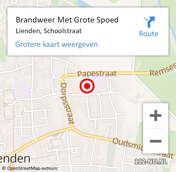 Locatie op kaart van de 112 melding: Brandweer Met Grote Spoed Naar Lienden, Schoolstraat op 5 januari 2022 13:45