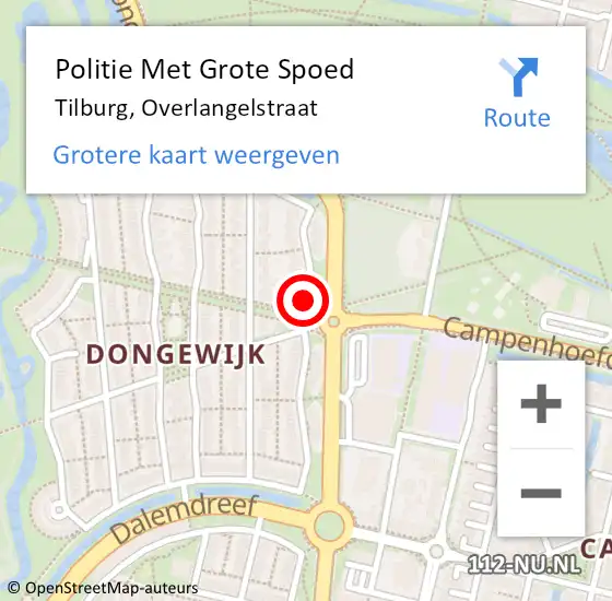 Locatie op kaart van de 112 melding: Politie Met Grote Spoed Naar Tilburg, Overlangelstraat op 5 januari 2022 13:54