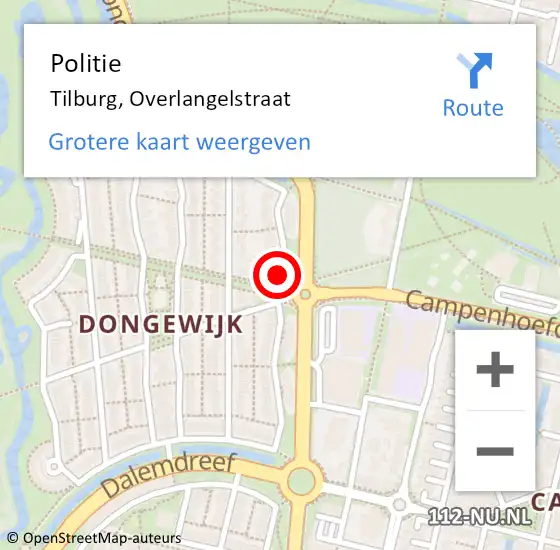 Locatie op kaart van de 112 melding: Politie Tilburg, Overlangelstraat op 5 januari 2022 13:54