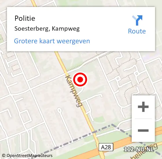 Locatie op kaart van de 112 melding: Politie Soesterberg, Kampweg op 5 januari 2022 14:05