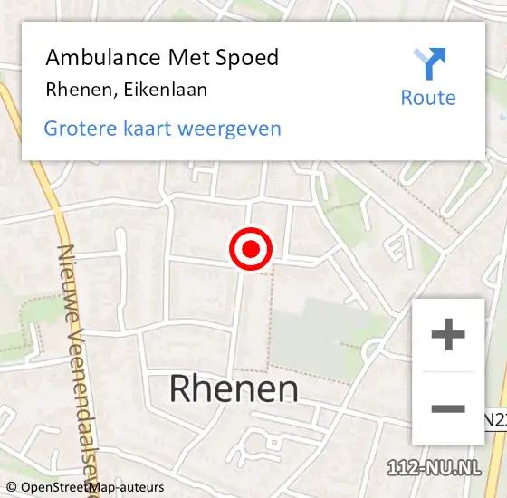 Locatie op kaart van de 112 melding: Ambulance Met Spoed Naar Rhenen, Eikenlaan op 5 januari 2022 14:13