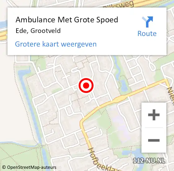 Locatie op kaart van de 112 melding: Ambulance Met Grote Spoed Naar Ede, Grootveld op 5 januari 2022 14:21