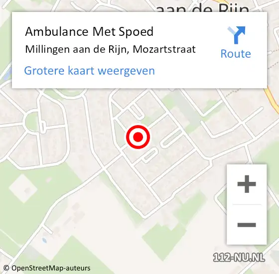 Locatie op kaart van de 112 melding: Ambulance Met Spoed Naar Millingen aan de Rijn, Mozartstraat op 5 januari 2022 14:38