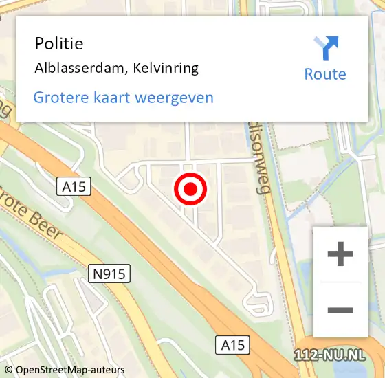 Locatie op kaart van de 112 melding: Politie Alblasserdam, Kelvinring op 5 januari 2022 15:32