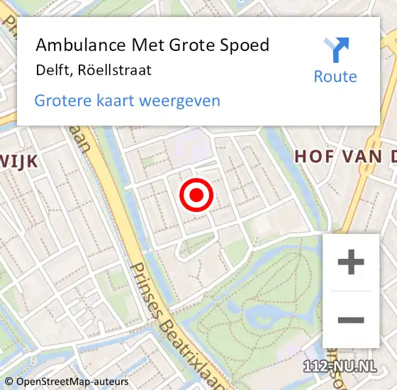 Locatie op kaart van de 112 melding: Ambulance Met Grote Spoed Naar Delft, Röellstraat op 5 januari 2022 15:39