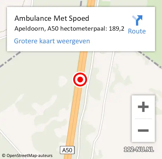 Locatie op kaart van de 112 melding: Ambulance Met Spoed Naar Apeldoorn, A50 hectometerpaal: 189,2 op 5 januari 2022 16:14