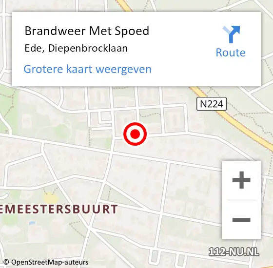 Locatie op kaart van de 112 melding: Brandweer Met Spoed Naar Ede, Diepenbrocklaan op 5 januari 2022 16:36