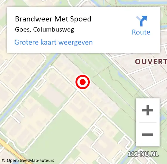 Locatie op kaart van de 112 melding: Brandweer Met Spoed Naar Goes, Columbusweg op 5 januari 2022 16:40