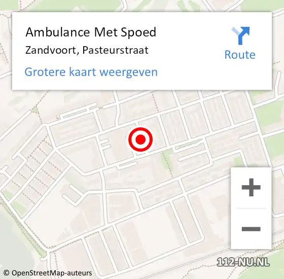Locatie op kaart van de 112 melding: Ambulance Met Spoed Naar Zandvoort, Pasteurstraat op 5 januari 2022 17:06