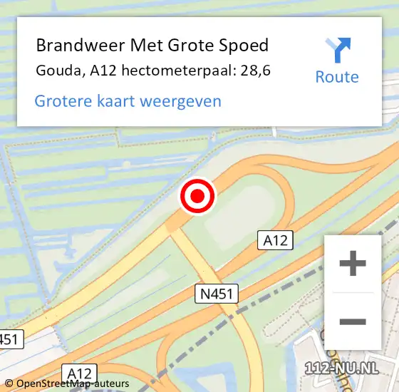 Locatie op kaart van de 112 melding: Brandweer Met Grote Spoed Naar Bodegraven-Reeuwijk, A12 hectometerpaal: 28,6 op 5 januari 2022 17:09