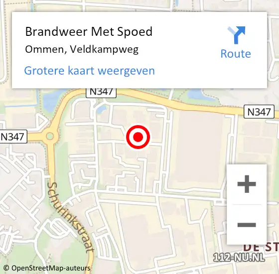 Locatie op kaart van de 112 melding: Brandweer Met Spoed Naar Ommen, Veldkampweg op 5 januari 2022 17:26