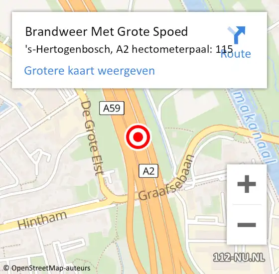 Locatie op kaart van de 112 melding: Brandweer Met Grote Spoed Naar 's-Hertogenbosch, A2 hectometerpaal: 115 op 5 januari 2022 17:30