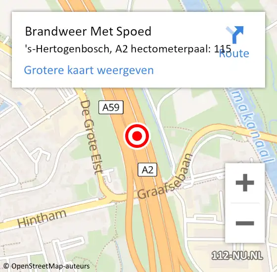Locatie op kaart van de 112 melding: Brandweer Met Spoed Naar 's-Hertogenbosch, A2 hectometerpaal: 115 op 5 januari 2022 17:34
