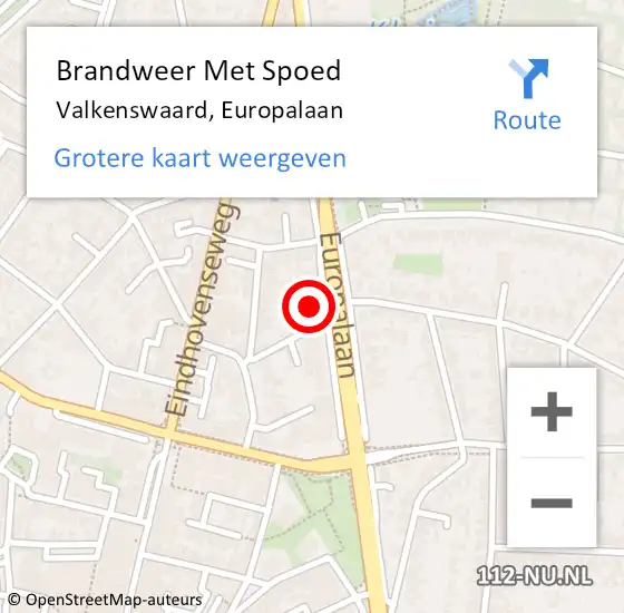 Locatie op kaart van de 112 melding: Brandweer Met Spoed Naar Valkenswaard, Europalaan op 5 januari 2022 18:06