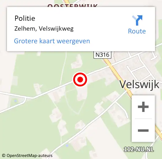 Locatie op kaart van de 112 melding: Politie Zelhem, Velswijkweg op 5 januari 2022 18:24