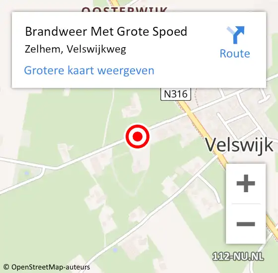 Locatie op kaart van de 112 melding: Brandweer Met Grote Spoed Naar Zelhem, Velswijkweg op 5 januari 2022 18:25