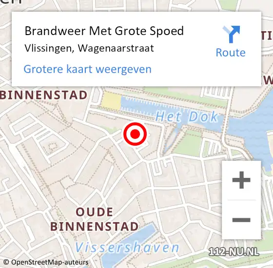 Locatie op kaart van de 112 melding: Brandweer Met Grote Spoed Naar Vlissingen, Wagenaarstraat op 5 januari 2022 18:39