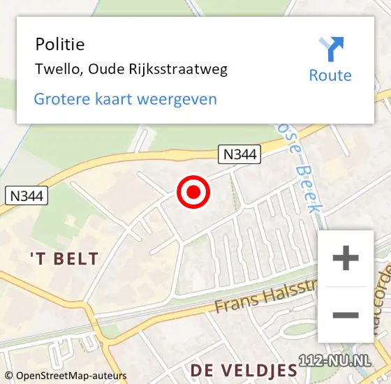 Locatie op kaart van de 112 melding: Politie Twello, Oude Rijksstraatweg op 5 januari 2022 18:46